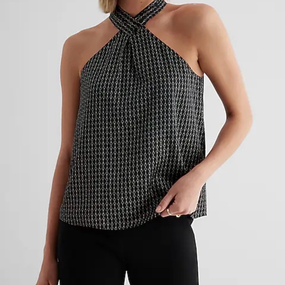 Express Tops - Express satin printed gathered halter neck tank